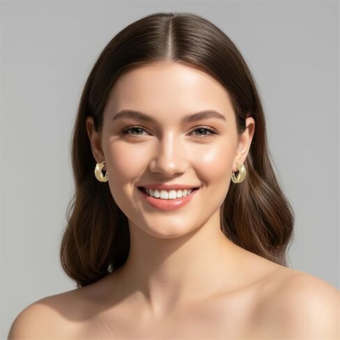 14K Gold Plated Hoop Earrings 14 Karat Gold Plated Earrings for Women Thick Small Diamond Hoop Earring X-shaped Hoops Earring for Women 20MM in Kuwait