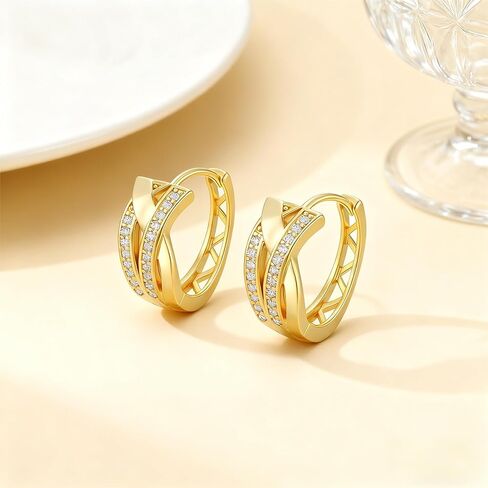 14K Gold Plated Hoop Earrings 14 Karat Gold Plated Earrings for Women Thick Small Diamond Hoop Earring X-shaped Hoops Earring for Women 20MM in Kuwait