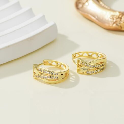 14K Gold Plated Hoop Earrings 14 Karat Gold Plated Earrings for Women Thick Small Diamond Hoop Earring X-shaped Hoops Earring for Women 20MM in Kuwait