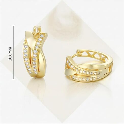 14K Gold Plated Hoop Earrings 14 Karat Gold Plated Earrings for Women Thick Small Diamond Hoop Earring X-shaped Hoops Earring for Women 20MM in Kuwait