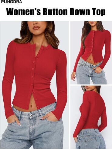 Womens Ribbed Button Down Long Sleeve Top Knit Button Up Fitted Cardigans Cropped Cute Fall Going Out Tops for Women in Saudi Arabia