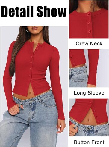 Womens Ribbed Button Down Long Sleeve Top Knit Button Up Fitted Cardigans Cropped Cute Fall Going Out Tops for Women in Saudi Arabia