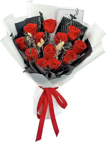 Qutawua 16 Piece Preserved Flower Rose Bouquet, Forever Flowers Romantic Long Lasting Gift for Delivery to Women,Valentine's.Mother's Day Gift(Red, 16 Rose) in Saudi Arabia