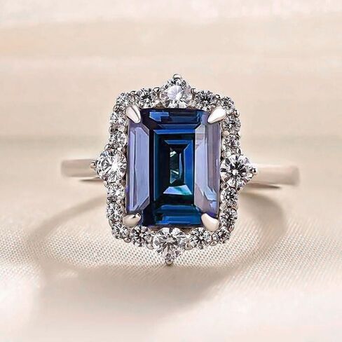 White Gold Plated Blue Cubic Zirconia Engagement Rings Wedding Bridal Band Promise Rings Evening Parties Anniversary Valentine's Day Gifts Eternity Bands for Women in Saudi Arabia