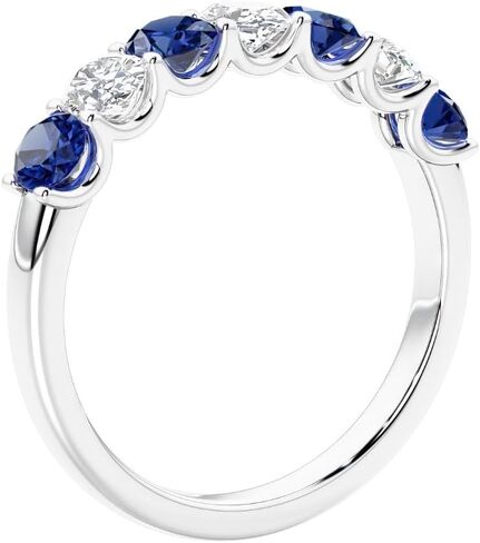 14k Solid White or Yellow Gold 1 Carat Alternating Oval Lab Grown Blue Sapphire and Diamond 7-Stone Ring Band for Women, September Birthstone, Wedding, Anniversary Ring, Sizes 4-10 in Saudi Arabia
