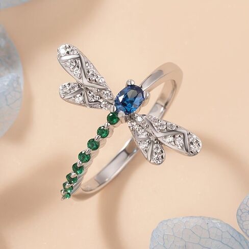 White Gold Plated Cubic Zirconia Stylish Dragonfly Statement Ring Personalized Accessory Ideal for Women's Daily Casual Wear Party Holiday Anniversary Love Jewelry Gift in Saudi Arabia