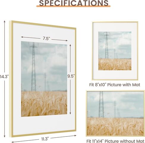 إطار صور Fun Memories مقاس 11 × 14، إطارات ملصقات معدنية ذهبية مقاس 11 × 14 مع حصيرة قابلة للإزالة مقاس 8 × 10، شاشة عرض رأسية وأفقية، تعليق على الحائط، زجاج شبكي عالي الدقة، مجموعة من 1 in Kuwait