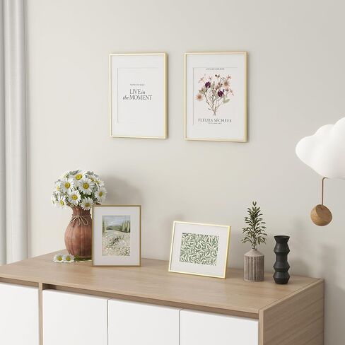 إطار صور Fun Memories مقاس 11 × 14، إطارات ملصقات معدنية ذهبية مقاس 11 × 14 مع حصيرة قابلة للإزالة مقاس 8 × 10، شاشة عرض رأسية وأفقية، تعليق على الحائط، زجاج شبكي عالي الدقة، مجموعة من 1 in Kuwait