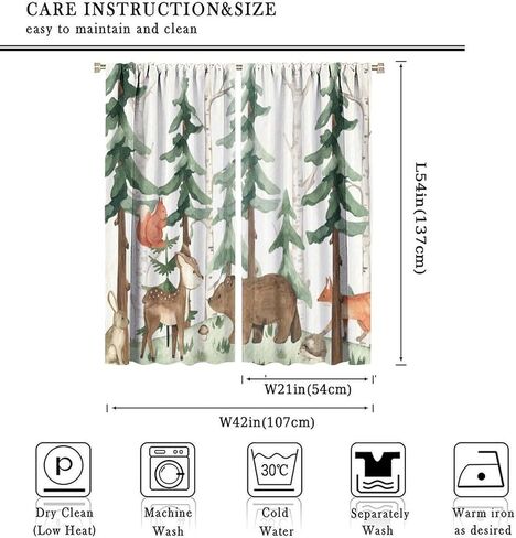 Forest Nursery Curtains - Woodland Bear & Wildlife Theme, Blackout 42x63 Inch 2 Panels in Saudi Arabia