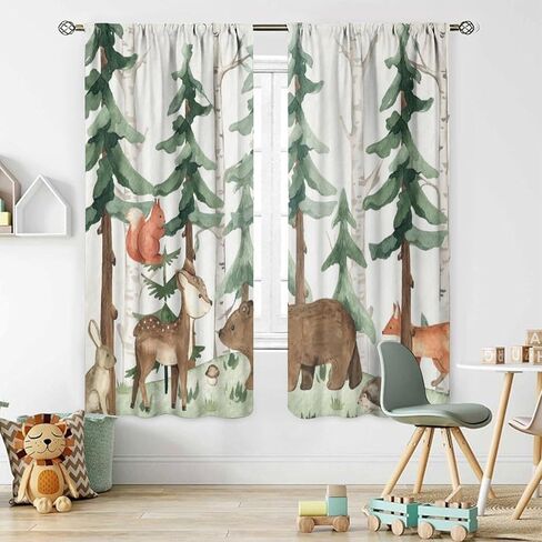 Forest Nursery Curtains - Woodland Bear & Wildlife Theme, Blackout 42x63 Inch 2 Panels in Saudi Arabia