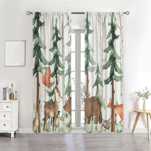 Forest Nursery Curtains - Woodland Bear & Wildlife Theme, Blackout 42x63 Inch 2 Panels in Saudi Arabia