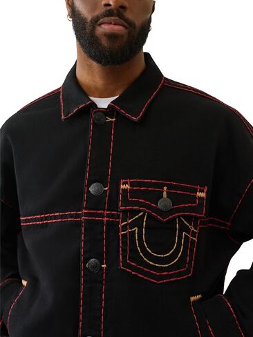 سترة دنيم قصيرة للرجال من True Religion - سائق شاحنة متعثر مع خياطة متباينة in Kuwait