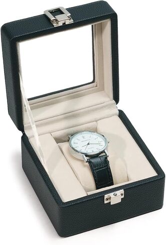 Watch Box, 1 Slot Watch Display Case for Men & Women, Removable Pillows, Clear See Through Lid, Watch Storage Watch Holder Organizer, Beige Soft Velvet Lining, Leather Surface (Black) in Saudi Arabia