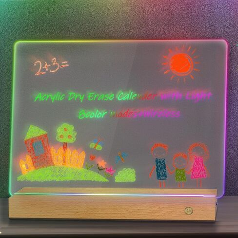 Wireless Acrylic Dry Erase Calendar with Light,12 x 10 Light up Clear Desktop Whiteboard with Stand,Glowing Acrylic Message Board with 24 Keys Ir Remote Controller and 12 Liquid Chalks for Office in Saudi Arabia