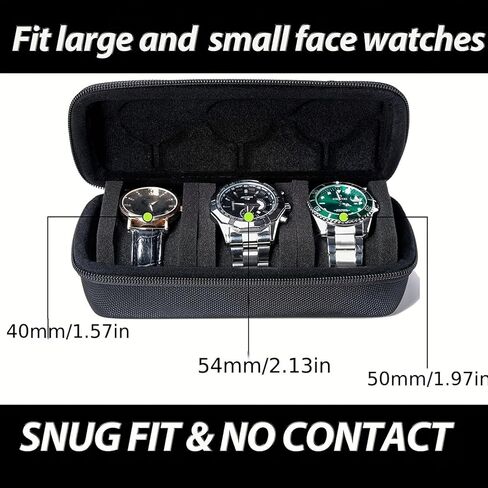 3 Watch Travel Case Roll, Hard Watch Carry Case Roll Display Storage Organizer Box With Soft Foam Pillows Snug Fit All Size Watches Up To 60mm Face-Black in Saudi Arabia