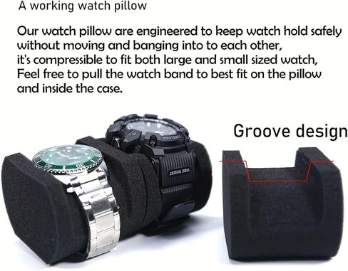 3 Watch Travel Case Roll, Hard Watch Carry Case Roll Display Storage Organizer Box With Soft Foam Pillows Snug Fit All Size Watches Up To 60mm Face-Black in Saudi Arabia