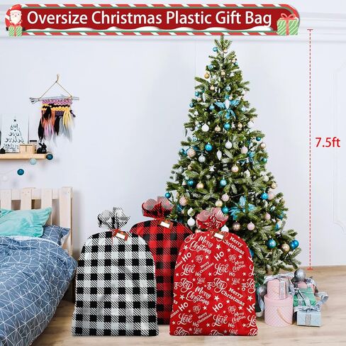 FUNIXY 4PCS Extra Large Christmas Bags 44"x36" with Gift Tags & Twist for Big Presents Jumbo Giant Xmas Holiday Gifts Bags Plastic Wrapping Bags Christmas Decorations in Saudi Arabia