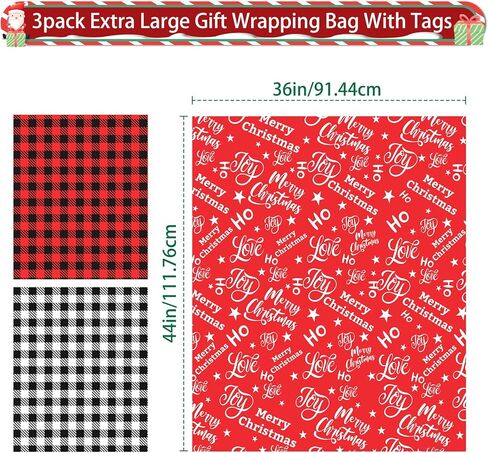 FUNIXY 4PCS Extra Large Christmas Bags 44"x36" with Gift Tags & Twist for Big Presents Jumbo Giant Xmas Holiday Gifts Bags Plastic Wrapping Bags Christmas Decorations in Saudi Arabia