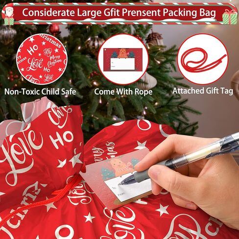 FUNIXY 4PCS Extra Large Christmas Bags 44"x36" with Gift Tags & Twist for Big Presents Jumbo Giant Xmas Holiday Gifts Bags Plastic Wrapping Bags Christmas Decorations in Saudi Arabia