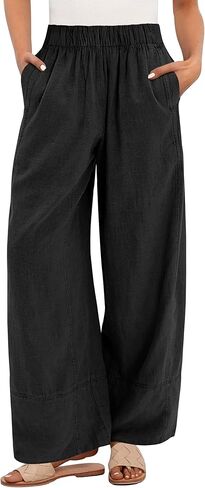 ANRABESS Women's Wide Leg Linen Pants Summer Boho Casual Elastic Waist Long Lounge Travel Pants Trousers with Pockets in Saudi Arabia