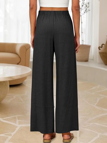 ANRABESS Women's Wide Leg Linen Pants Summer Boho Casual Elastic Waist Long Lounge Travel Pants Trousers with Pockets in Saudi Arabia