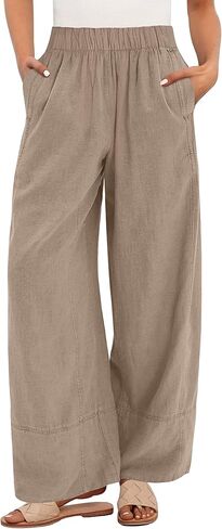 ANRABESS Women's Wide Leg Linen Pants Summer Boho Casual Elastic Waist Long Lounge Travel Pants Trousers with Pockets in Saudi Arabia