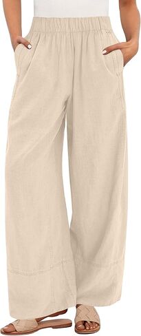 ANRABESS Women's Wide Leg Linen Pants Summer Boho Casual Elastic Waist Long Lounge Travel Pants Trousers with Pockets in Saudi Arabia