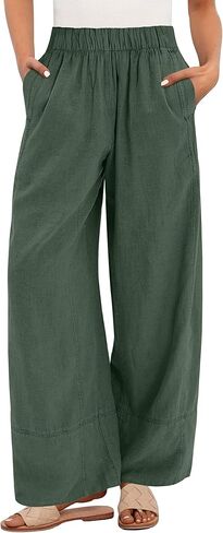 ANRABESS Women's Wide Leg Linen Pants Summer Boho Casual Elastic Waist Long Lounge Travel Pants Trousers with Pockets in Saudi Arabia