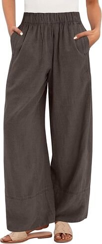 ANRABESS Women's Wide Leg Linen Pants Summer Boho Casual Elastic Waist Long Lounge Travel Pants Trousers with Pockets in Saudi Arabia