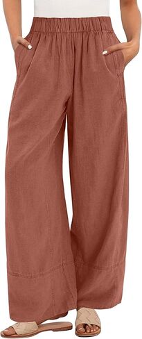 ANRABESS Women's Wide Leg Linen Pants Summer Boho Casual Elastic Waist Long Lounge Travel Pants Trousers with Pockets in Saudi Arabia