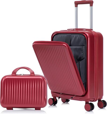 20 Inch Carry On Luggage Front Open, 22x14x9 Airline Approved Suitcase with 14" Cosmetic Case, Durable ABS Luggage with Double Spinner TSA Lock, Lightweight Travel Yellow Suitcase for Men Women in Saudi Arabia