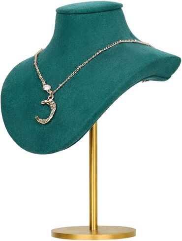 GemeShou Necklace holder bust for girls, Velvet hanging jewelry organizer, Small necklace mannequin, Metal necklace display stands for selling【Beige】 in Saudi Arabia