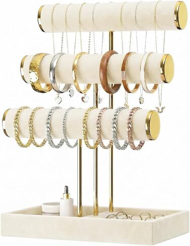 Coward 3 Tier Bracelet Necklace Holder Stand, T-Bar Velvet Bracelet Necklace Display, Jewelry Organizer Rack for Necklaces, Bangles, Watches, Earrings, Rings (Black) in Saudi Arabia