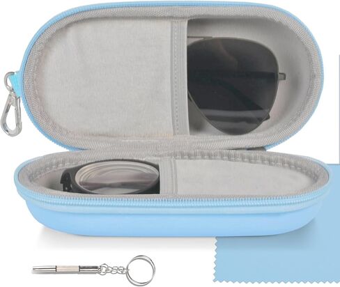 Double Glasses Case,Dual Eyeglasses & Sunglasses Organizer with Clip Zipper Closure for Travel 2 Pairs Storage Box Blue in Kuwait