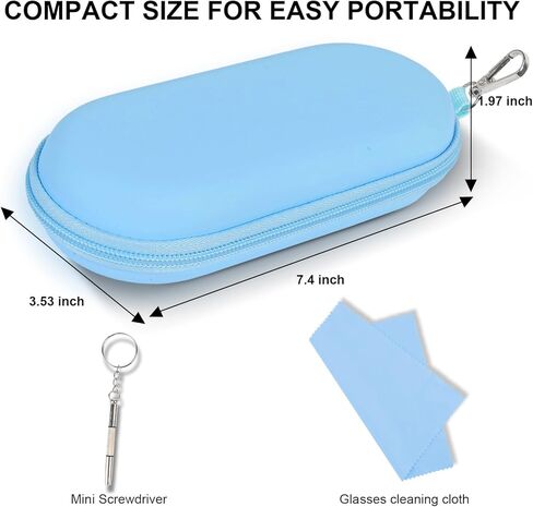 Double Glasses Case,Dual Eyeglasses & Sunglasses Organizer with Clip Zipper Closure for Travel 2 Pairs Storage Box Blue in Kuwait