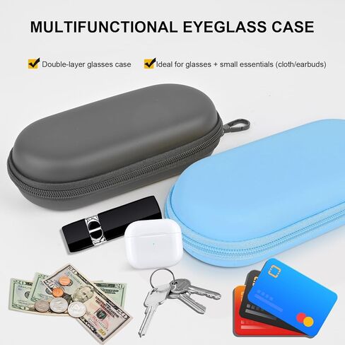 Double Glasses Case,Dual Eyeglasses & Sunglasses Organizer with Clip Zipper Closure for Travel 2 Pairs Storage Box Blue in Kuwait