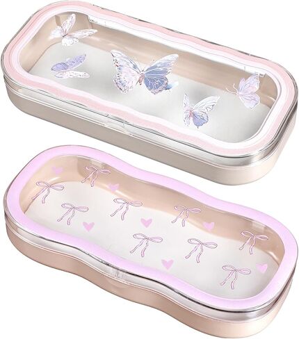 2 Pcs Hard Shell Glasses Case Cute Pink Bow Sunglasses Case Transparent Glass Frame Holder Clear Reading Eye Glass Cases for Women Girls in Saudi Arabia
