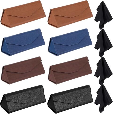 8 Pack Foldable Glasses Sunglasses Case PU Hard Shell Folding Eyeglasses Leather Case 8 Cleaning Cloths (4 Colors) in Saudi Arabia