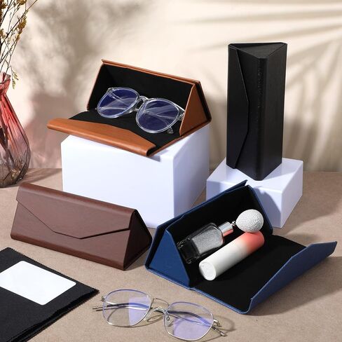 8 Pack Foldable Glasses Sunglasses Case PU Hard Shell Folding Eyeglasses Leather Case 8 Cleaning Cloths (4 Colors) in Saudi Arabia