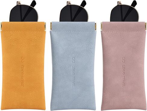 RIGHT AWAY 3Pcs Sunglasses Case Soft Glasses Case,Squeeze Top Eyeglass Case PU Leather Glass Pouch Bag for Women Girs in Saudi Arabia