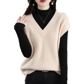 Women's V-Neck Sleeveless Knit Vest - Loose Casual Sweater Top for Effortless Layering in Kuwait