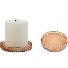 مجموعات حامل الشموع - مجموعة من 6 لوحات حامل شموع زجاجية كهرمانية مقاس 3.8 بوصة - حامل شموع عمود أنيق لديكور الزفاف والعطلات (AmberP6PCS) in Kuwait