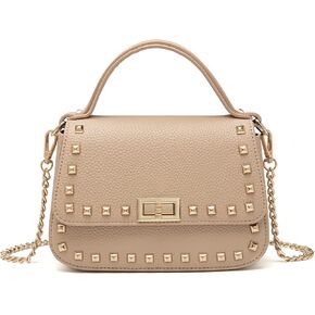 Women's Top Handle Handbag with Rivet, Lightweight PU Small Purse with Detachable Chain for Daily Use in Saudi Arabia