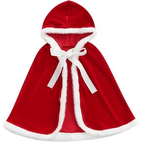 Toddler Little Girl Christmas Costume Santa Claus Robe Hooded Cloak Velvet Cape Poncho for Xmas Party Cosplay Event in Kuwait