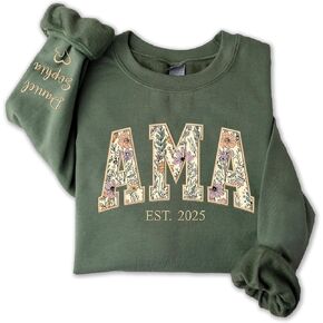 UrbanNEST Personalized Floral Embroidered Applique Grandma Sweatshirt, Custom Grandma Gifts from Grandkids, Christmas 2025 in Saudi Arabia