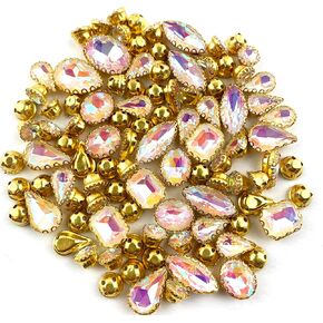 Heyiwell 100PC Mix Shapes Sew On Crystal Rhinestone Flatback Gold Claw Setting Crystal Gems for Clothes,Shoes,Dress,Jewelry Making DIY Crafts 6.5~15mm,Green AB in Kuwait