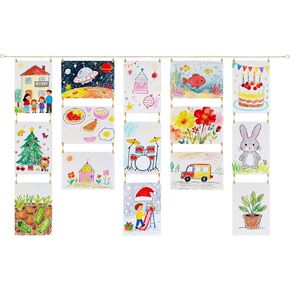 Mkono Art Display for Kids Artwork 63" L Metal Hanging Chain with 48 Clips, Kids Art Collage Pictures Holder, Boho Wall Decoration for Room Bedroom Playroom Classroom, Gold in Saudi Arabia