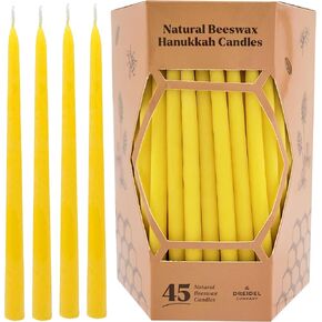Natural Beeswax Hanukkah Candles, Hand-Made Chanukkah Menorah 45 Yellow Candles for All 8 Nights Fits Most Menorah Burn Time 1-Hour in Saudi Arabia