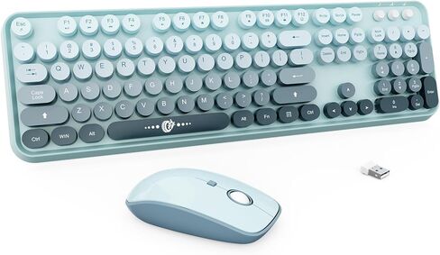 Wireless Keyboard and Mouse Combo - Cute Round Keycaps Full-Size Retro Typewriter Keyboard with 2.4GHz, Plug & Play for Windows/Laptop/PC/Notebook/Smart TV and More (Pink) in Kuwait