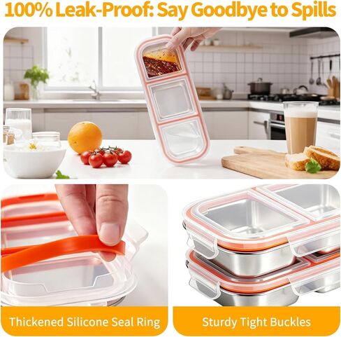 3 Pack 304 Stainless Steel Snack Containers, Reusable Leek Proof Metal Lunch Box with 3 Compartment, Food Storage Containers for Home, Work, Travel in Saudi Arabia